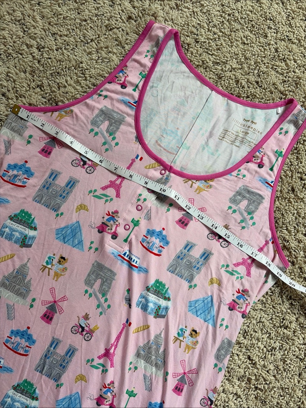 Little Sleepies Paris Pink Nightgown Women’s Size Large Bamboo Sleep Dress Soft - Picture 5 of 7